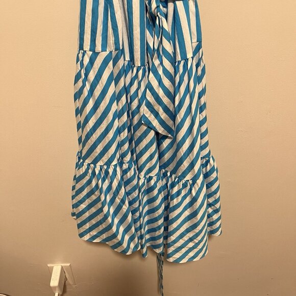 Trina Turk NWT‎ Salima 2 Midi Off-The-Shoulder Dress in Blue Stripe Size Large - Picture 5 of 12